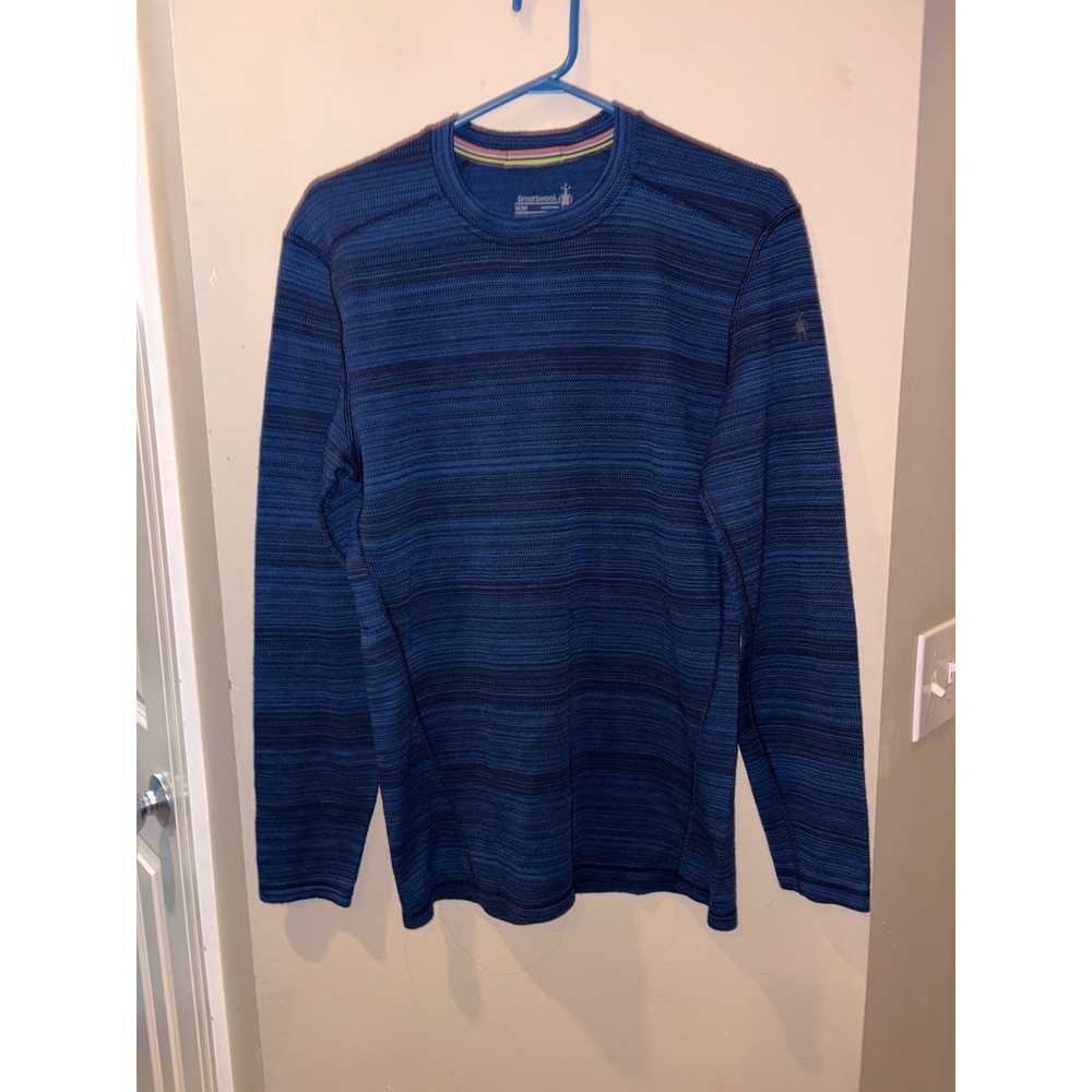 Smartwool Mens Merino Wool Blue Space Dye Long Sleeve Base Layer Crew Neck sz M